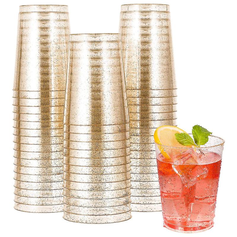 25pcs/set 10oz Hard Plastic Cups Disposable Glitter Tiramisu Ice Cream Juice Cup For Party Wedding