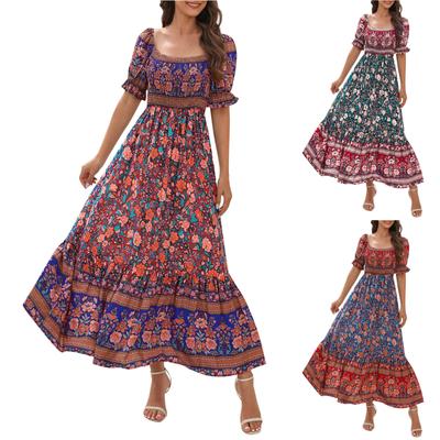 Vestido bohemio de manga abullonada con un hombro a la moda para mujer