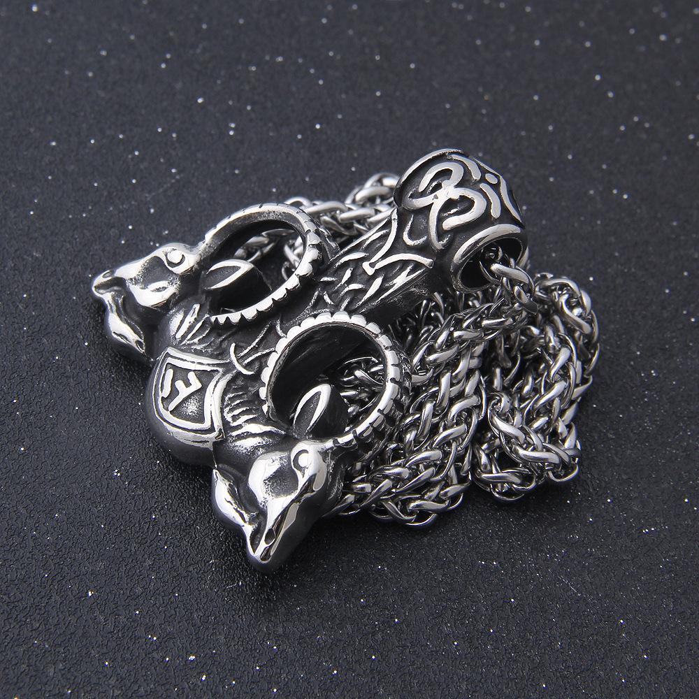 Naszyjnik Młot Thora ze Stali Nierdzewnej - Wikingowski Amulet Mjolnir z Runą Kozła i Zawieszką z Głową Barana dla Męskiej Biżuterii Norse Prezentów