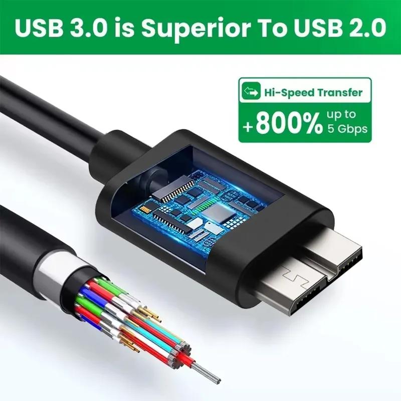Type A Male To Micro B Fast Data Sync Cord 100W USB 3.0 High-speed Data Transfer Cables for Samsung Hard Disk HDD SSD Sata Cable