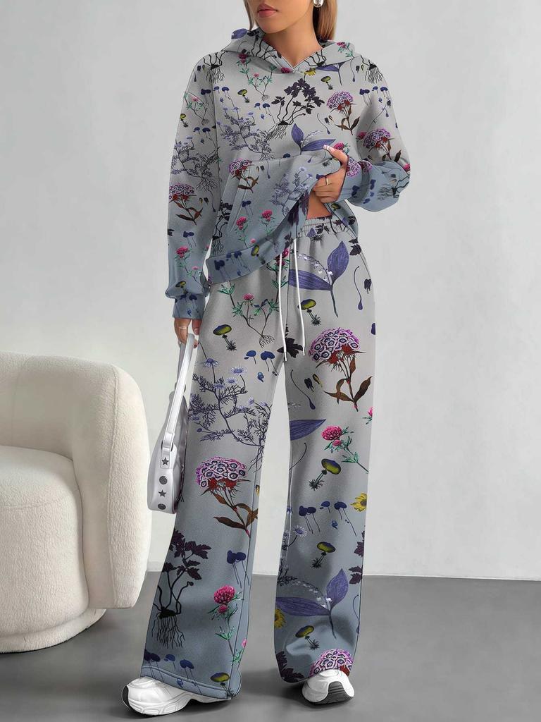 European And American Autumn And Winter Casual Long-Sleeved Suit Women'S Hooded Sweater Trousers Two-Piece Set Retro Elements
