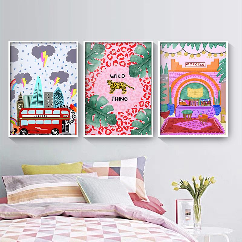 Morocco Paris Spain Pasta Bee Mermaid Bus Nordic Posters And Prints Wall Art Canvas Painting Wall Pictures For Living Room Decor