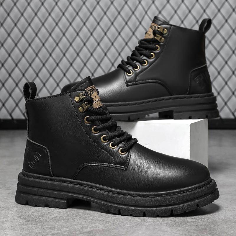 Men's boots four seasons new soft sole high-top non-slip casual boots fashion outdoor boots youth Joker work boots leather boots