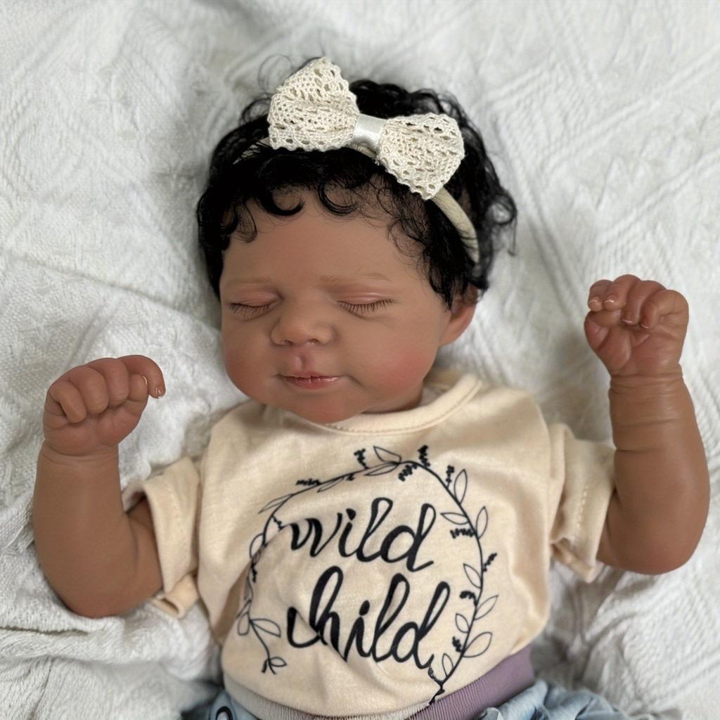 BZDOLL 45cm/18inch Reborn Baby Cloth Body Doll Sleeping Bedtime Toy with Black Skin, Soft Vinyl Limb Newborn Bebe Art Toys Gift for Kids