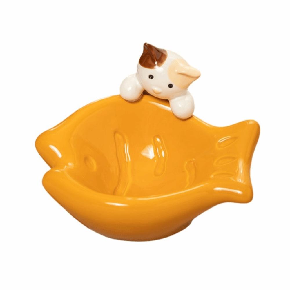 Large Caliber Ceramic Cat Bowl Cartoon Cervical Protection Bowl Water Drinking