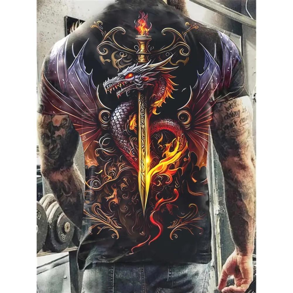 

Доминирующий принт дракона, мужская уличная мода, повседневная, с короткими рукавами, универсальные топы с короткими рукавами, удобная футболка 6XL