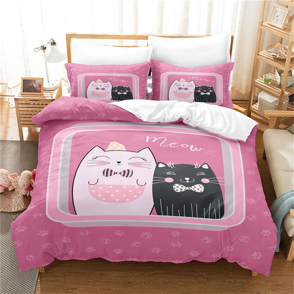 Cute Cat 3D Print Duvet Cover Sets With Pillowcases 75*50Cm, Bedding Set Cartoon Comforter Cover For Boys Girls Teens Bedroom