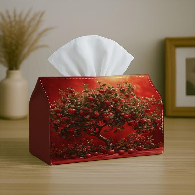 1pc Decorative Modern Symbolic Tissue Box-Red Tree Floral Dreamy,Durable Napkin Organizer for Car,Kitchen,Dining,Home Decor-Decorative Tabletop Party