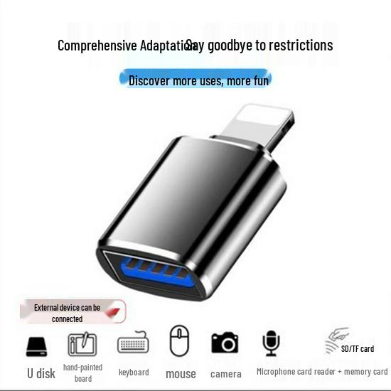 

Надежный OTG-адаптер Apple Lightning для передачи файлов с USB-флешки Black/Apple OTG