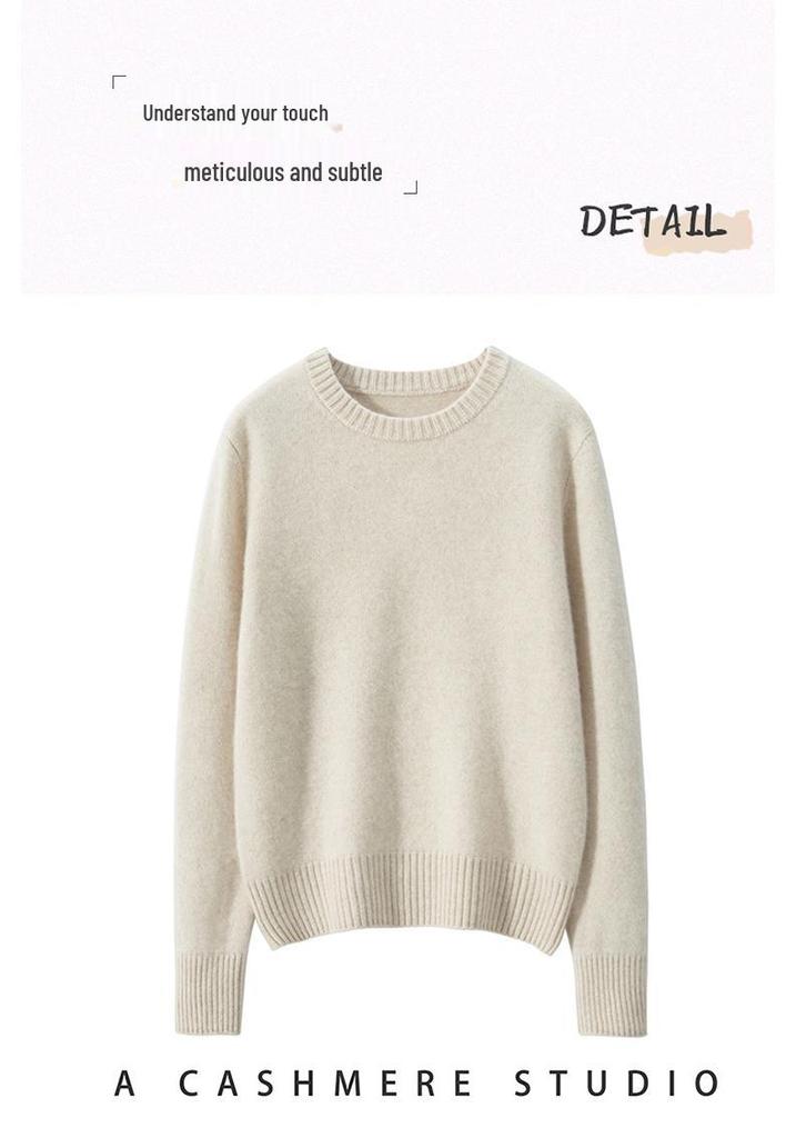 Women's Classic Round Neck Cashmere Sweater - Thickened Autumn/Winter Loose Knitwear Base Layer