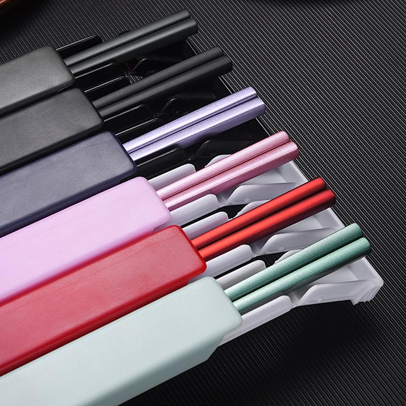 Stal nierdzewna 304 Pałeczki Lunch Zastawa stołowa Podróżne Przenośne Antypoślizgowe Pałeczki z Pudełkiem do Przechowywania Uchwyt Kuchenna Zastawa stołowa