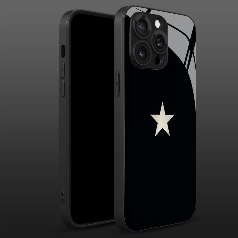 Black background white star glass phone case suitable for iPhone 17 16 15 14 13 12 11 Pro/Max/Plus anti drop and shockproof