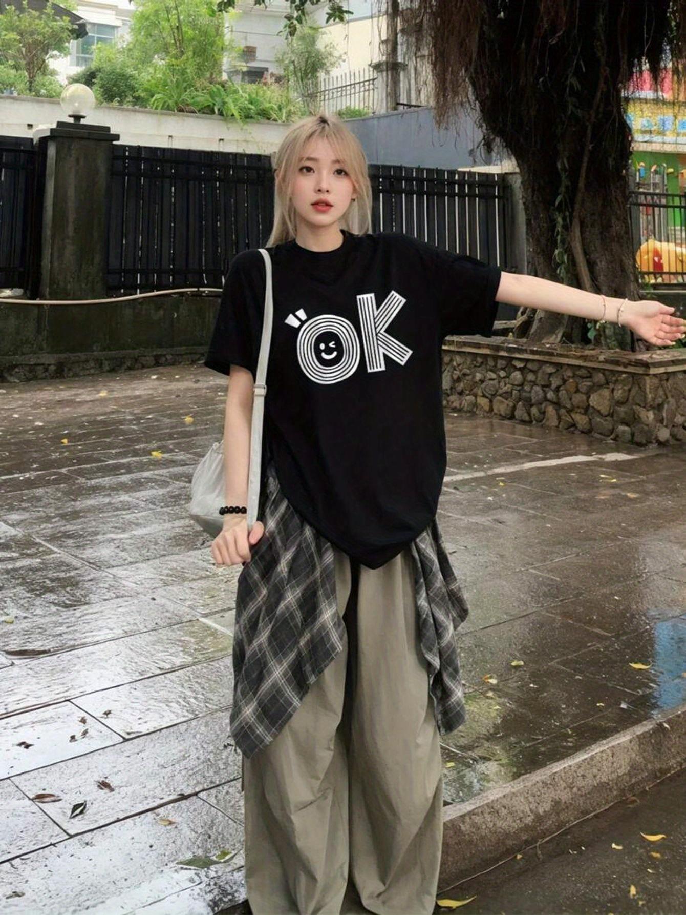 Women S Loose Black Printed T-Shirt - Short Sleeves, Relaxed Fit, Machine Washable, Panda Pattern Design S разноцветный