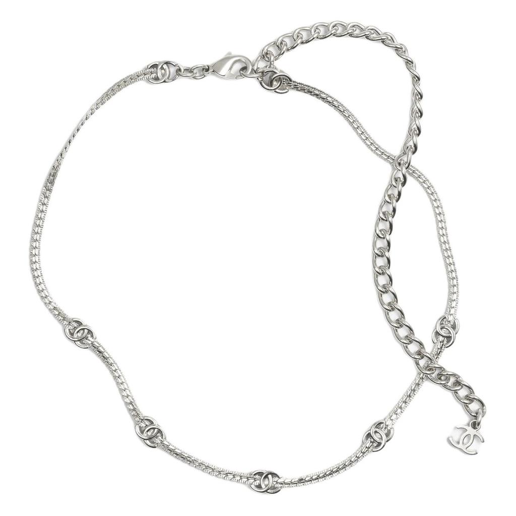 Chanel Classic Double C Logo Trim Metal Necklace Women Necklace Silver ABE255-B18058-NZS81