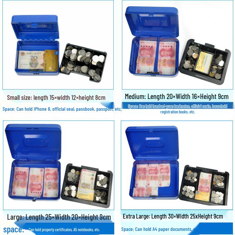 Portable Thickened Metal Cash Box with Lock and Password, Secure Storage Organizer