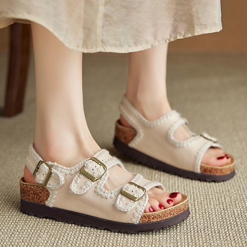

Fashion Flats Women Sandals Designer Shoes 2025 Trend Elegant Shallow Buckle Shoes Summer Fad New Walking Cozy Soft Zapatillas De Mujer 40