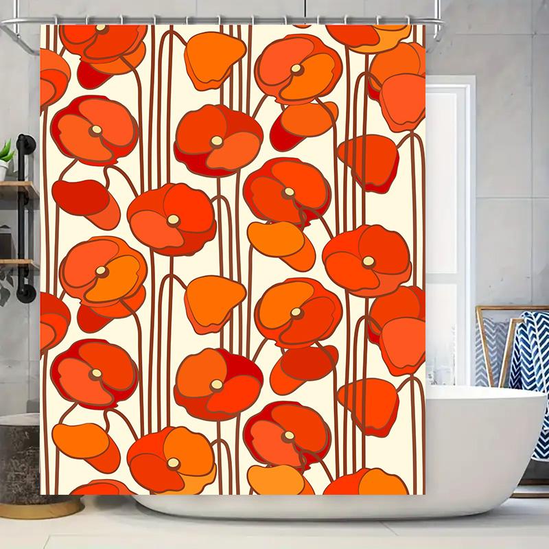 

Modern Poppy Print Shower Curtain Vibrant Orange Red Bloom Flower Bath Decoration Home Decor Waterproof Fabric Hanging Set For B W60H190(CM)-1 Pcs