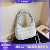 Karierte tragbare kleine Tasche Damen neue trendige Mode plissierte Wolkentasche Sommer Damen Ketten-Umhängetasche