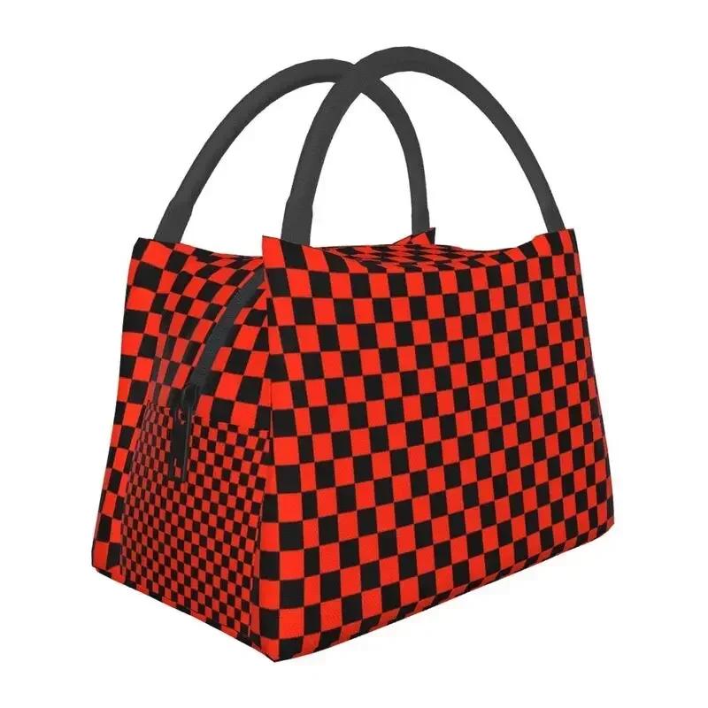 Cute Checkerboard Cat Pattern Thermal Insulated Lunch Bags Women Checkered Lunch Tote for Outdoor Picnic Storage Meal Food Box