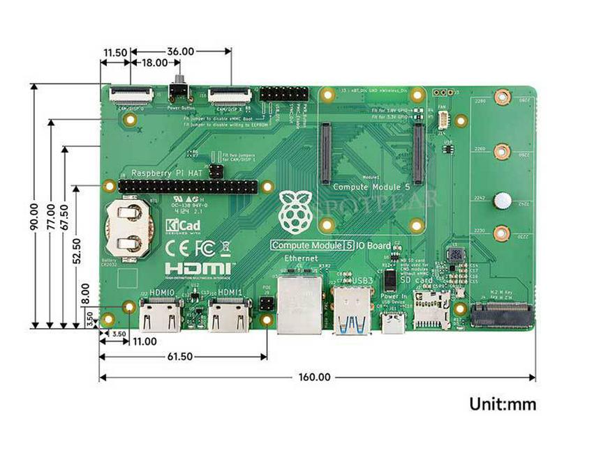 Modul oficial de calcul Raspberry Pi cu 5 IO, expansiune pe placă de bază