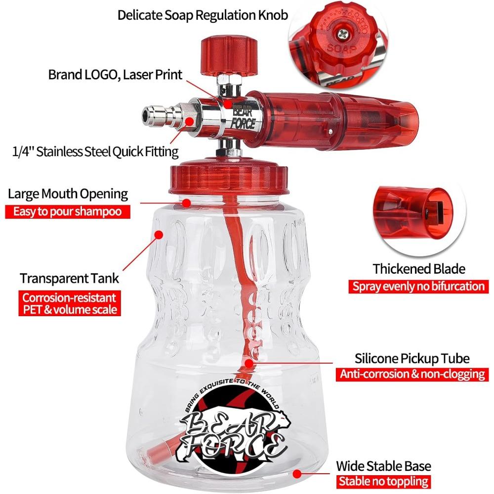 BEAR FORCE Pressure Washer Spray Gun Power Washer Short Gun with M22 Inlet-14mm & Foam Cannon Foam Gun with 5 Nozzles Tips #035