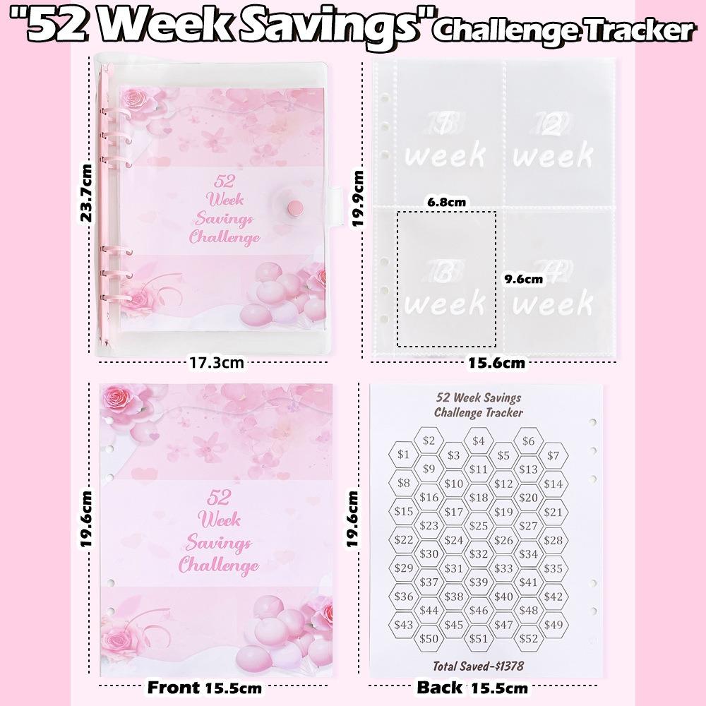 

ПВХ 52-недельный челлендж накоплений с книгой-вкладышем на 13 листов для челленджей накоплений Для пар розовый