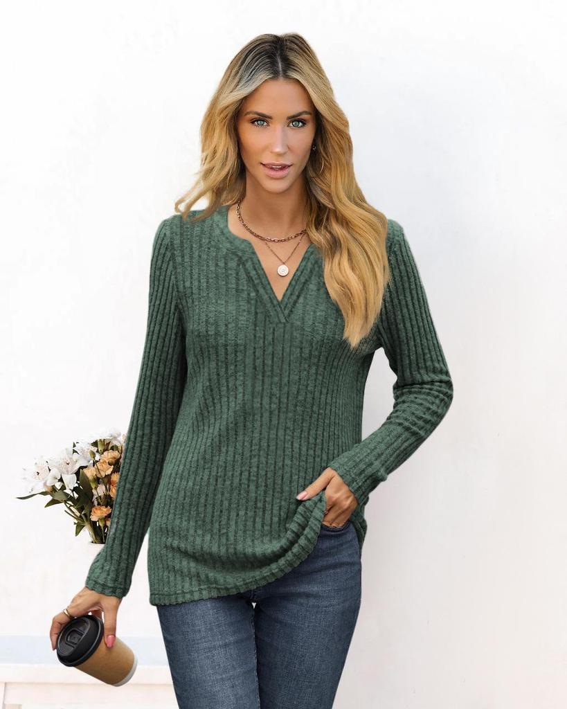 European & American Autumn/Winter V-Neck Loose Long Sleeve Women's T-Shirt