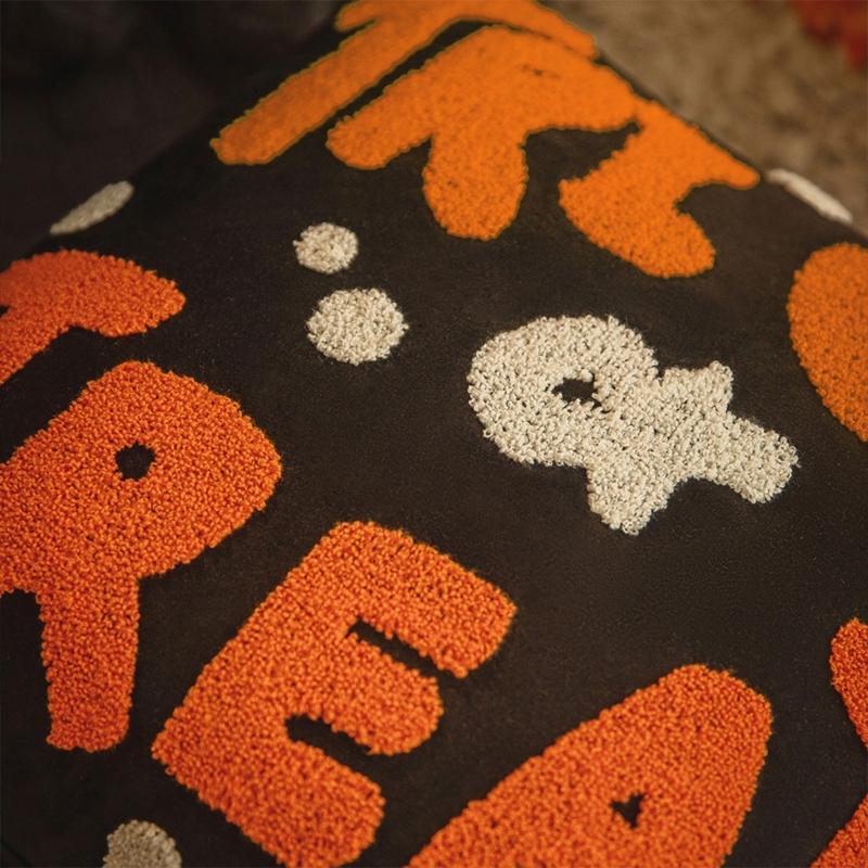 Sturdy Polyester Halloweens Throw Pillowcase With Closure Seasonal Embroidery Sofa Bedroom