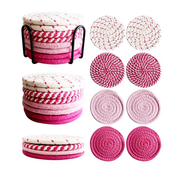 Cotton Rope Coaster Mug Mat with Stand Heat-Resistant Non-Slip Table Protector Reusable