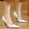 Pumps Women Shoes Flower Totem Slip-On Shallow Shoes Wedding Party Pointed Toe High Heels Pump Femme Special-shaped Heel