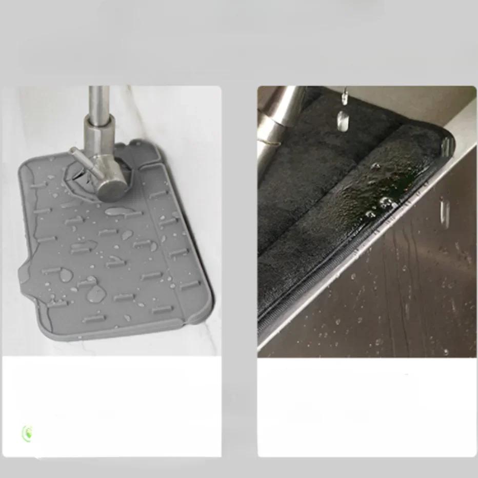Kitchen Silicone Faucet Mat Absorbent Mat Sink Splash Guard Drain Pad Double Sided Use Bathroom Sink Countertop Protector Mat