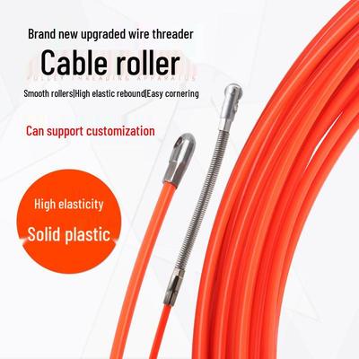Electrician's Wire Threader with Roller, Steel Wire & Plastic Coating, Conduit Threader for Electrical, Network & Fiber Optic Cables.