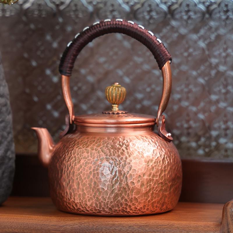 Handmade Pure Copper Tea Kettle: Open Flame Boiling and Steeping Set