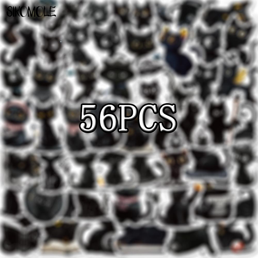 103056PCS Cartoon Black Cat Stickers Aesthetic Animals DIY Scrapbook Laptop Stationary Suitcase Car Decal Graffiti Sticker Toy