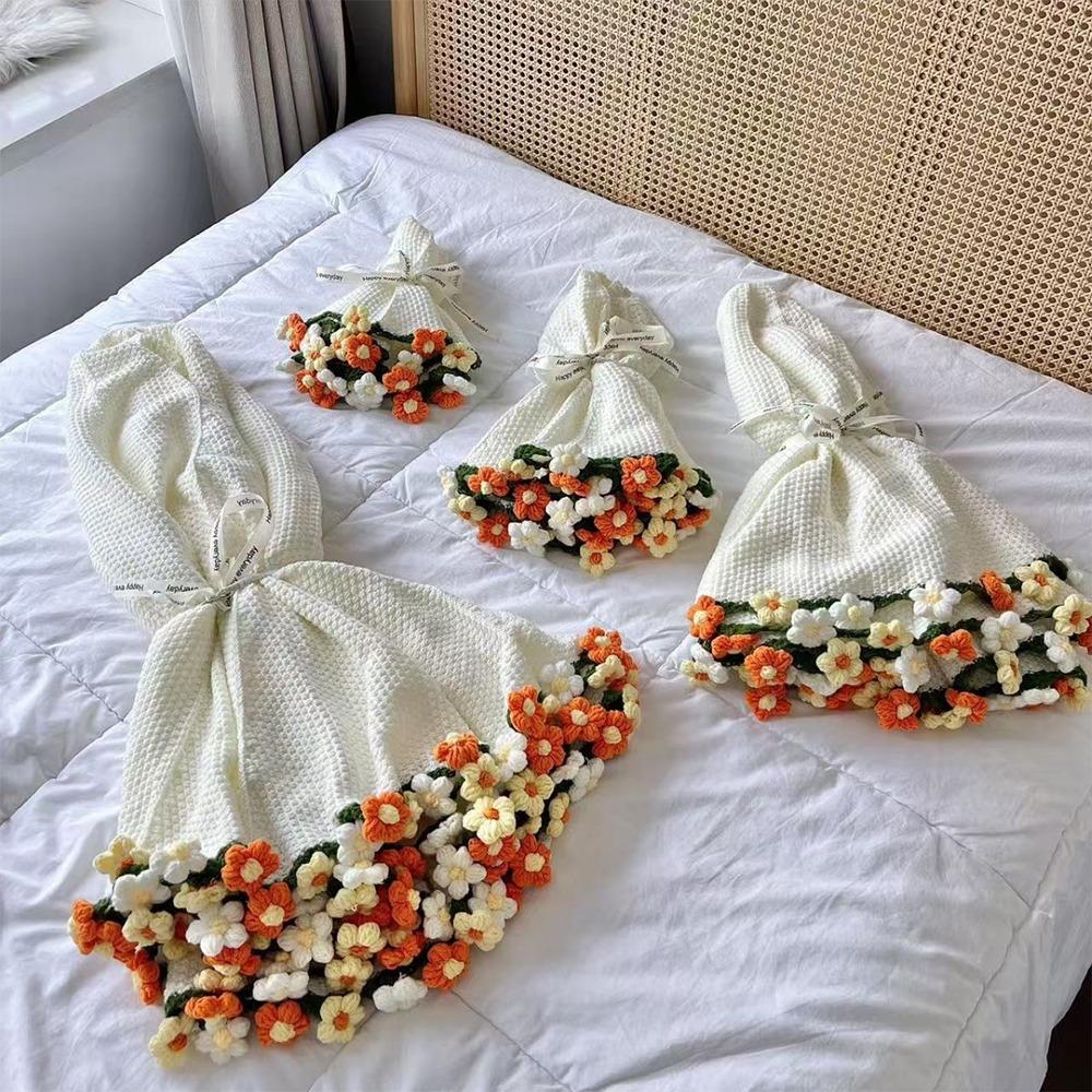 Crochet Rose Bouquet Blanket Sunflower Carnation Fashion Artificial Knitted Blanket DIY Craft Finished Flower Bouquet Blanket
