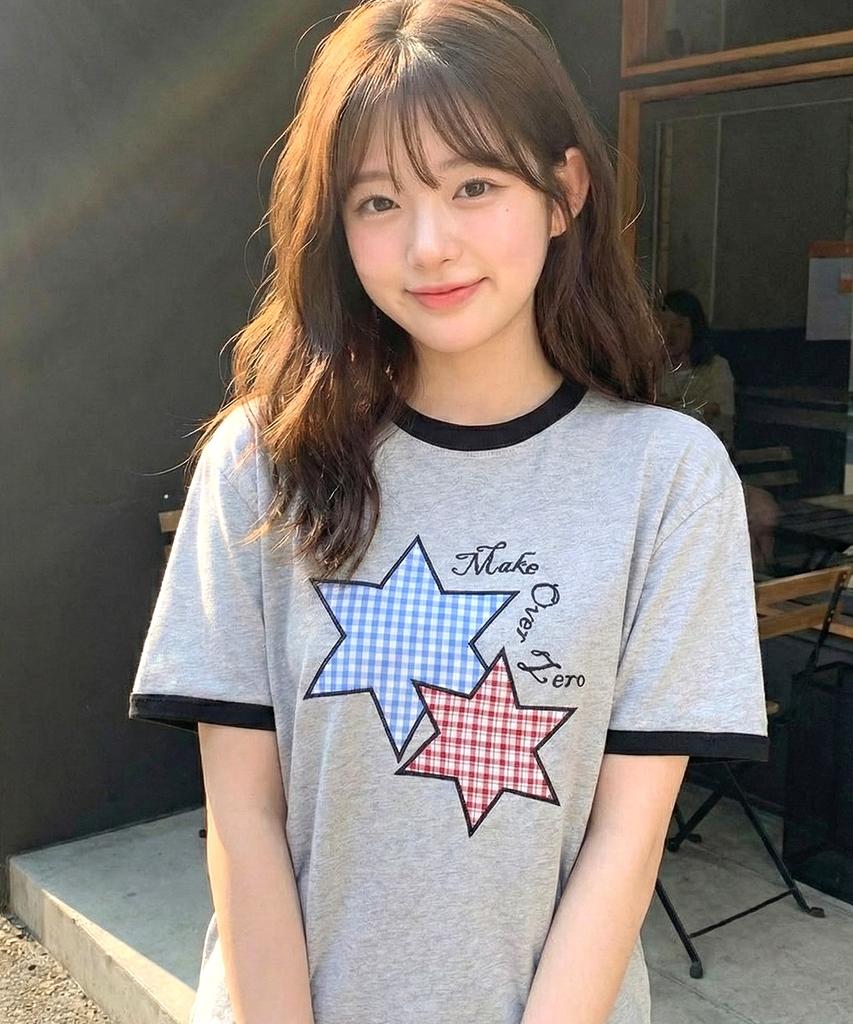 MOZMOZ Star Patch 2-Type Ringer Short Sleeve T-Shirt 2 Colors