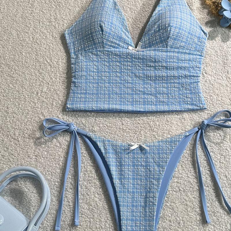 Summer Floral Halter Bikini Women's Sexy Backless Swimwear with Tie Detail Summer Strappy Two Piece Bathing Suit Holiday