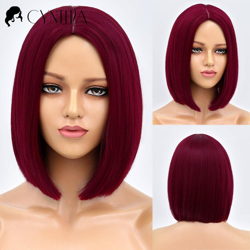 Peruci sintetice maro, drepte, scurte, cu păr natural de zi cu zi, pentru femei albe, cu breton, perucă din fibră Cosplay rezistentă la căldură