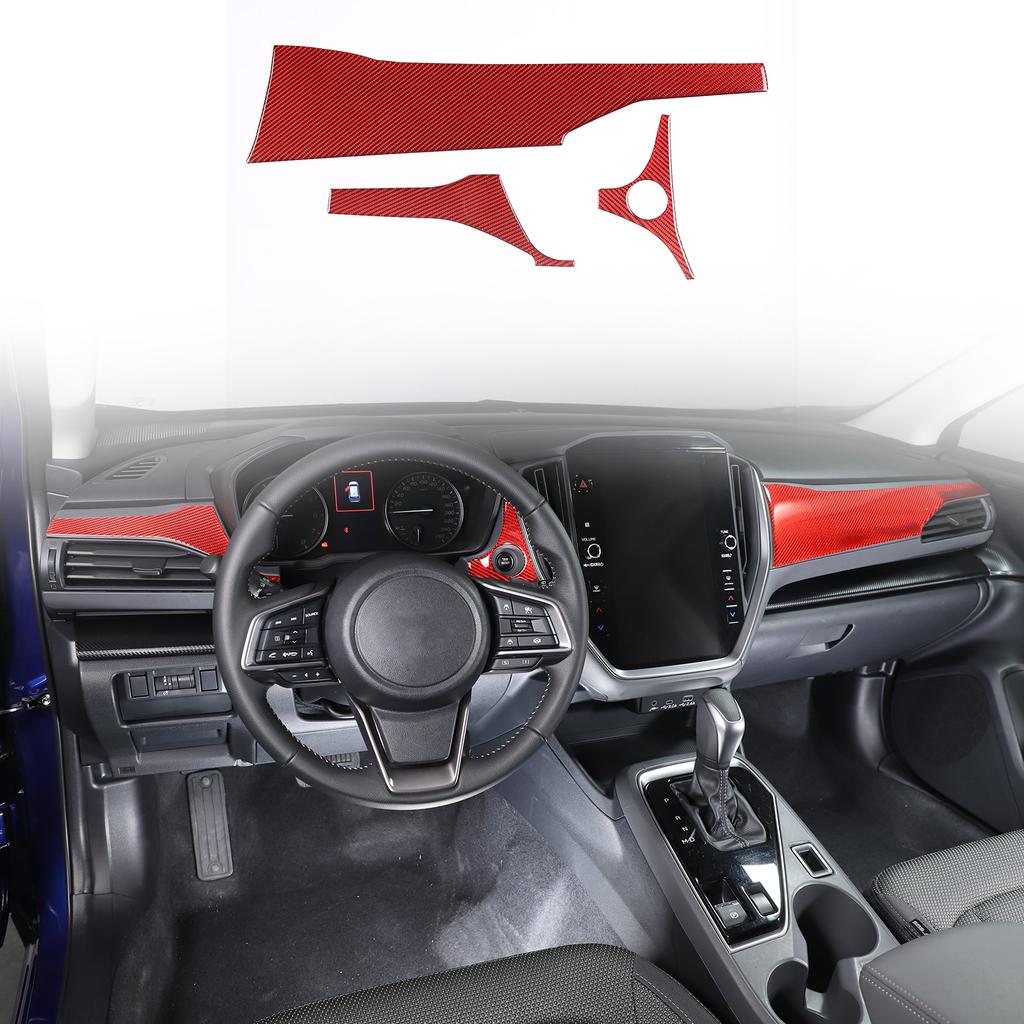 Red Carbon Fiber Dashboard Panel Trim Cover Sticker For Subaru Crosstrek 2024