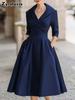 Moda Nuovo Abito Stile Hepburn Vita Alta Dimagrante Manica Lunga Completo Vestito