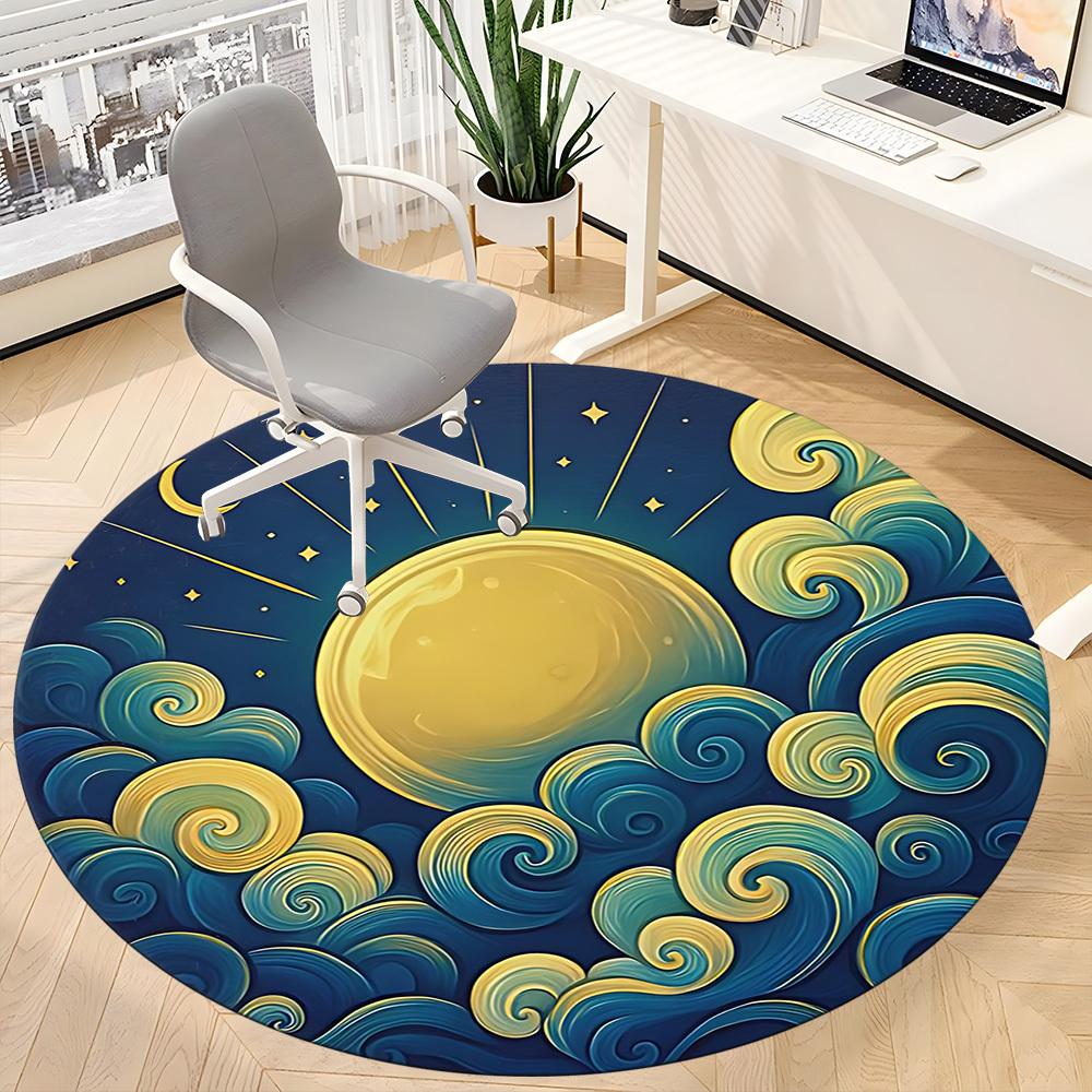 1pc Moon Waves Office Round Area Rug,  Mat Suitable For Office, Under Office Chairs Bedroom Living Room Home Decor, Room Deco