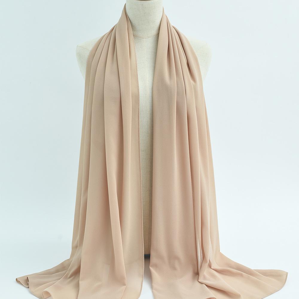 Damen einfarbiger Perlen-Chiffon-Bubbleschal, langer Seiden-Kopfschal, 70x180cm, nahöstlicher Stil