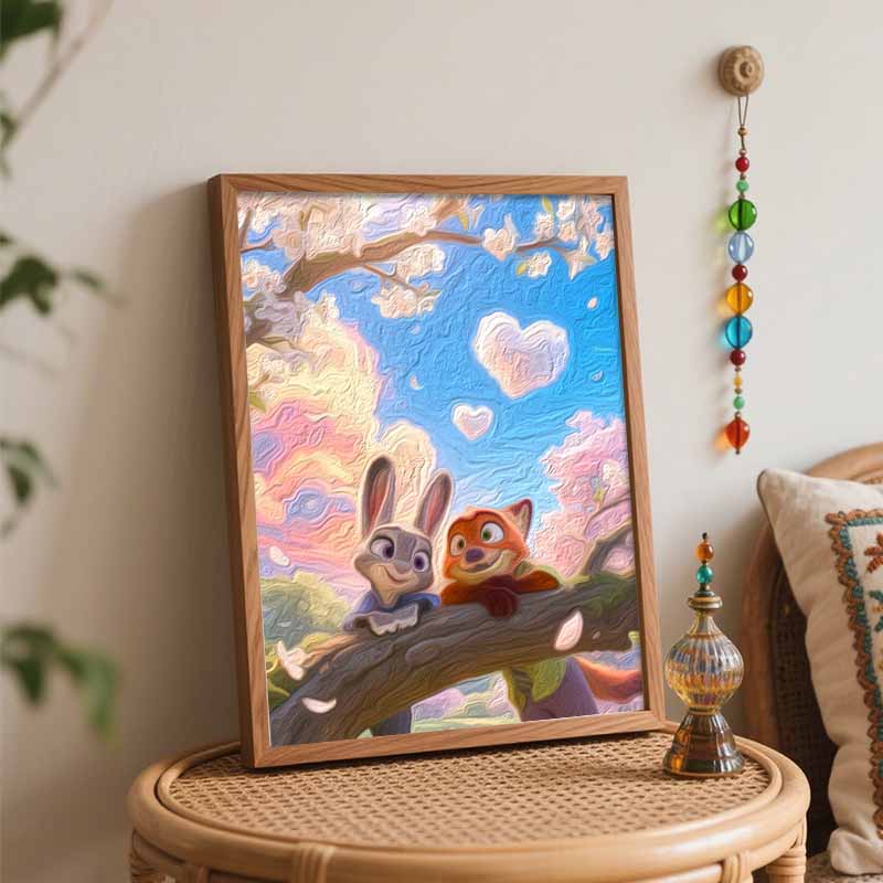 Disney Spring Blossom Bunny Fox Painting by Numbers Hand Filled Drawing Art Kit Home Decor