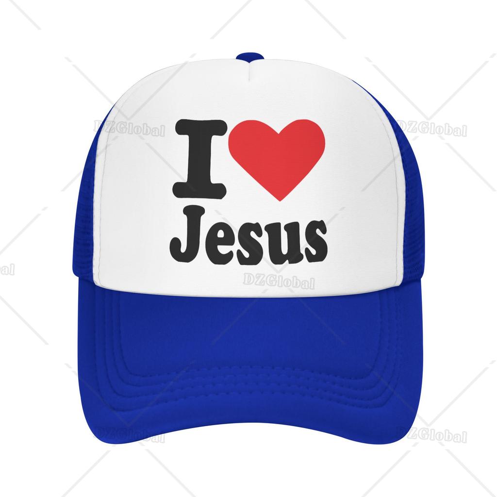 I Love Jesus Print Trucker Hat Mesh Baseball Cap Women Sun Hats Cowboy Cap Men Summer Dad Hat Black