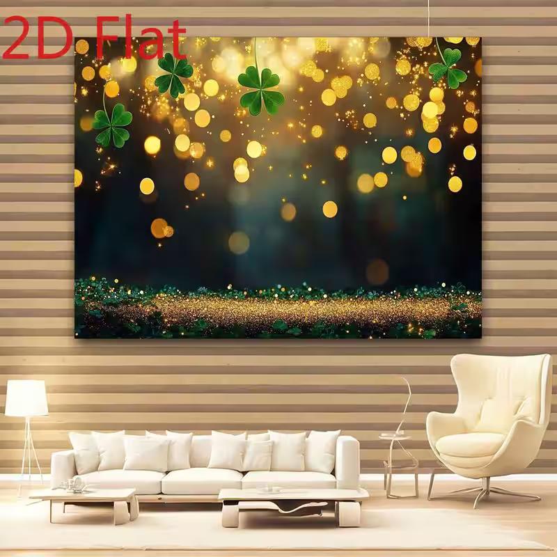 2D Sparkling Gold Clover Backdrop, St. Patrick's Day Photo Booth Decor