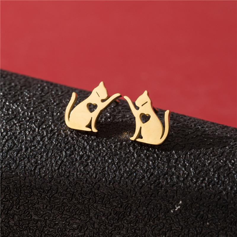 Cute Cat Stainless Steel Stud Earrings for Women Persian Cat Ear Jewelry Girls Student Birthday Earring Gifts Accessories