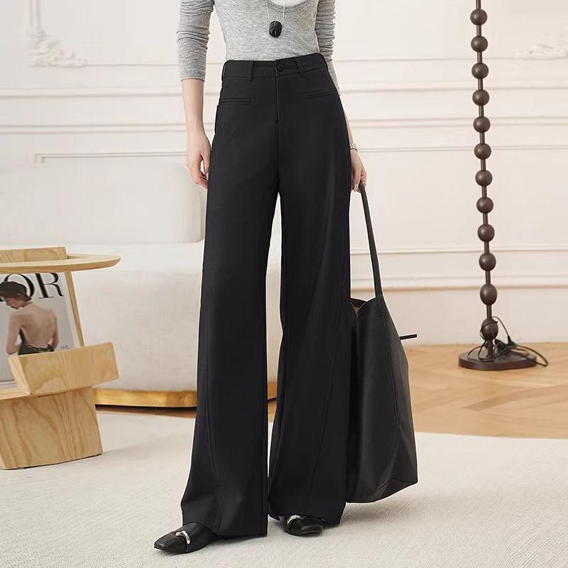 

Women s Gray High-Waist Wide-Leg Suit Pants - Spring/Autumn, Slimming, Floor-Length, Loose Fit XL (115-125 lbs)