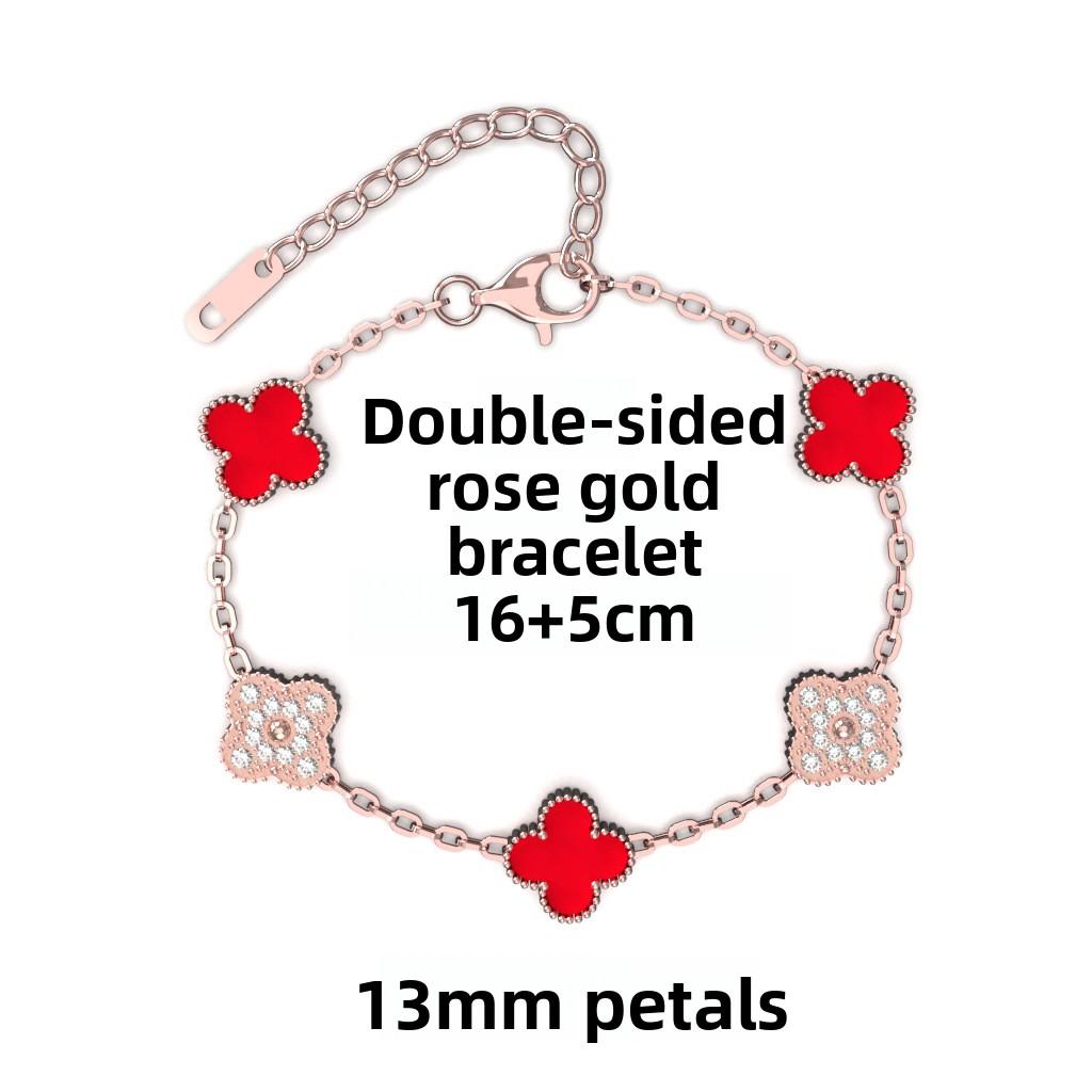 Brățară Trifoi cu Patru Foi de 13 mm Aur Roz Vid Cinci Flori Brățară Completă pentru Doamne