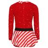 Kids Girls Candy Cane Striped Sequins Ballet Dance Shorty Unitard Dress Christmas Costume Moden Jazz Latin Performance Dancewear