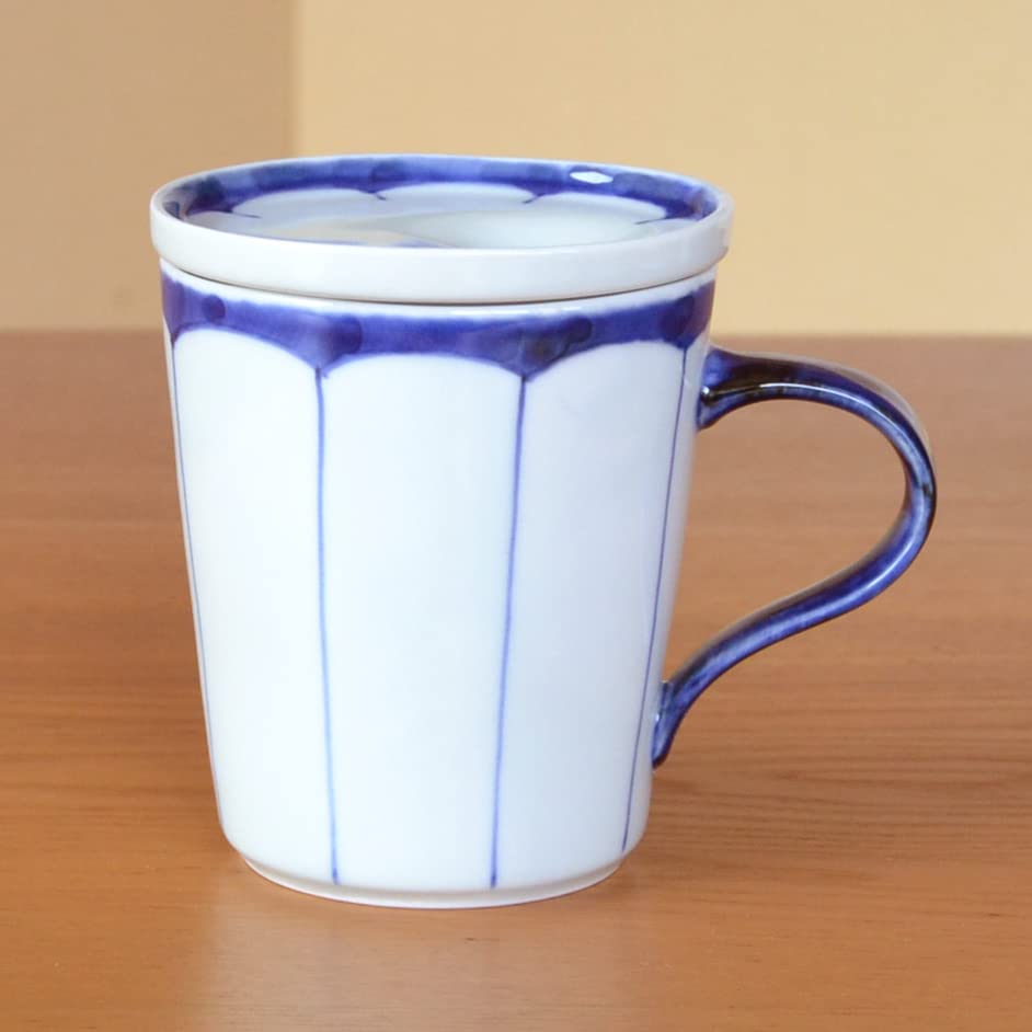 Arita-Ware Becher mit Deckel, Geschenkverpackung, mikrowellengeeignet, Kaffeetasse, Orangengeschmack, blau